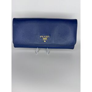AUTHENTIC Prada Large Saffiano Leather Continental Wallet - Blue